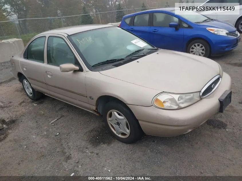 1999 Ford Contour Lx VIN: 1FAFP6535XK115449 Lot: 40511562