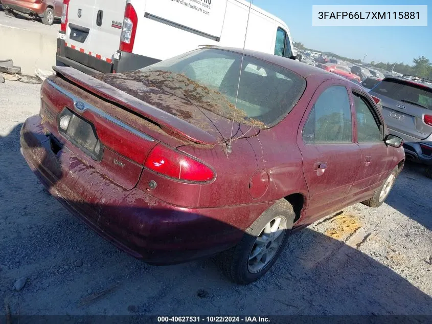 1999 Ford Contour Se VIN: 3FAFP66L7XM115881 Lot: 40627531