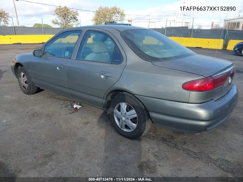 1999 Ford Contour Se VIN: 1FAFP6637XK152890 Lot: 40733478