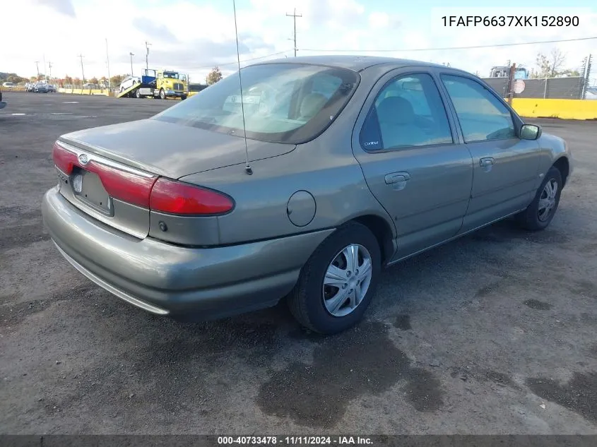 1999 Ford Contour Se VIN: 1FAFP6637XK152890 Lot: 40733478