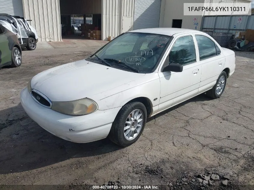 2000 Ford Contour Se Sport VIN: 1FAFP66L6YK110311 Lot: 40708720