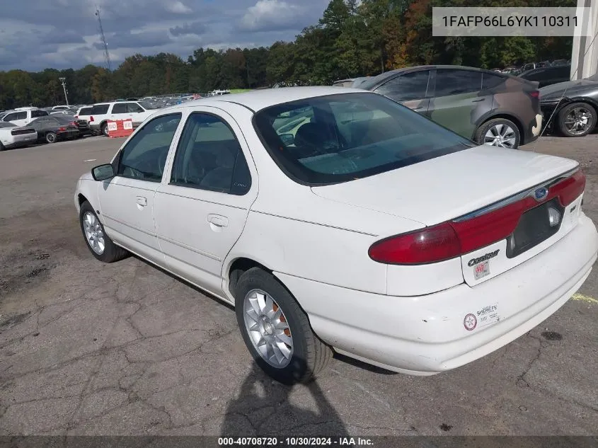 2000 Ford Contour Se Sport VIN: 1FAFP66L6YK110311 Lot: 40708720