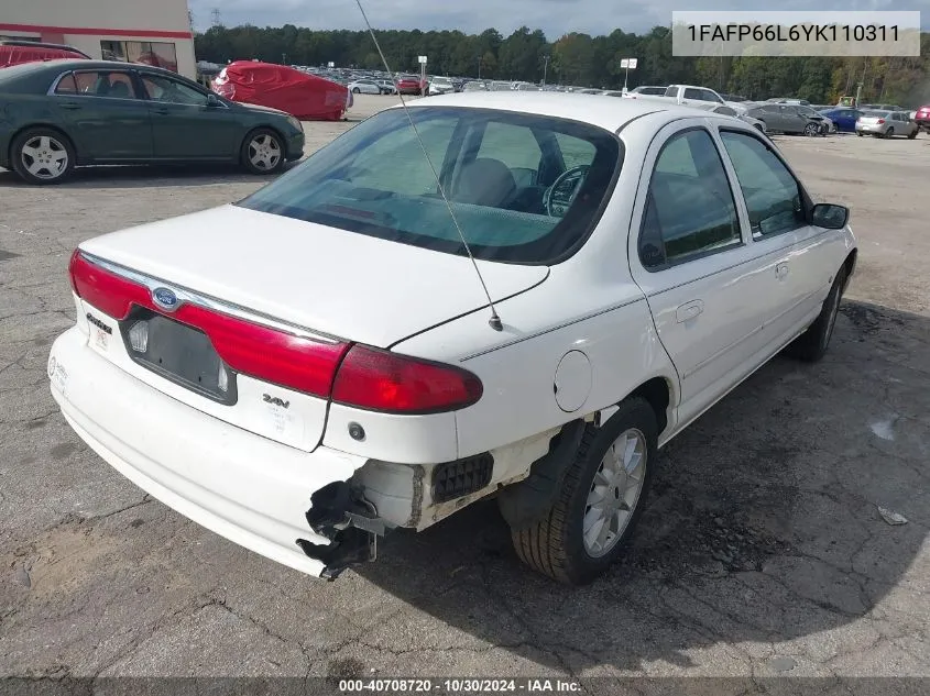 2000 Ford Contour Se Sport VIN: 1FAFP66L6YK110311 Lot: 40708720