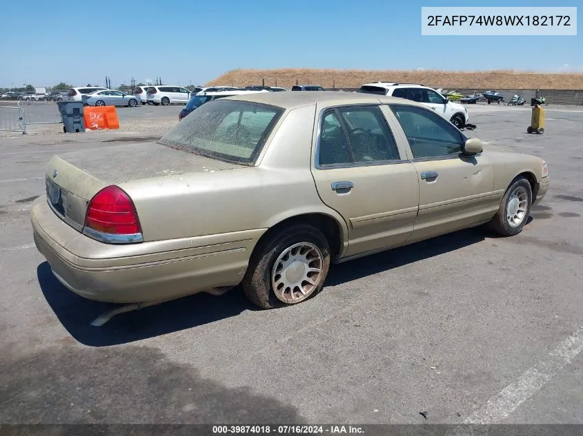 1998 Ford Crown Victoria Lx VIN: 2FAFP74W8WX182172 Lot: 39874018