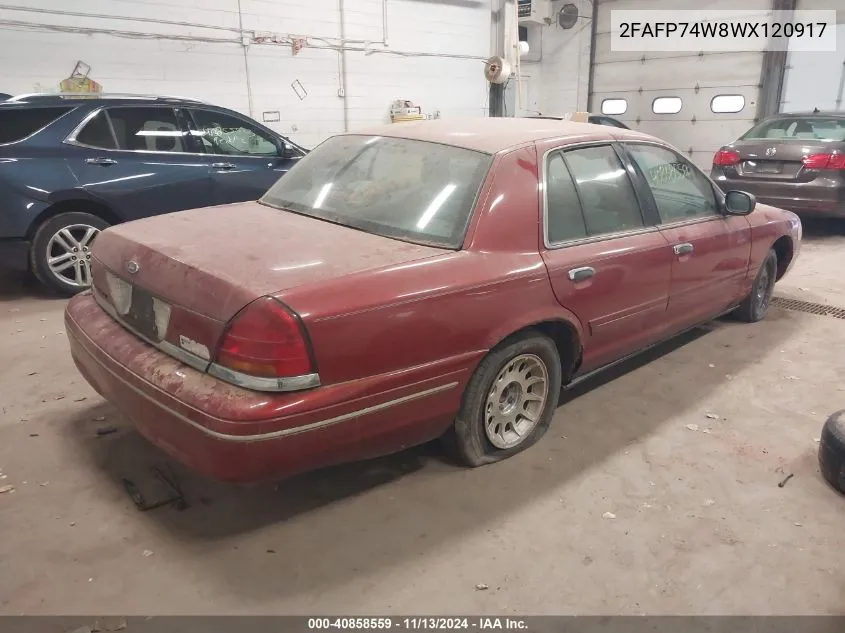 1998 Ford Crown Victoria Lx VIN: 2FAFP74W8WX120917 Lot: 40858559