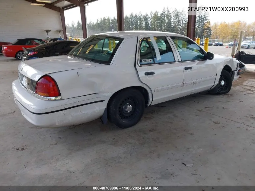 1999 Ford Crown Victoria Police Interceptor VIN: 2FAFP71W0XX200993 Lot: 40789996