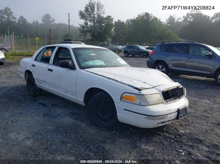 2000 Ford Crown Victoria Police Interceptor VIN: 2FAFP71W4YX208824 Lot: 40205948