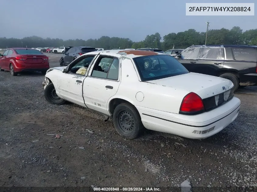 2000 Ford Crown Victoria Police Interceptor VIN: 2FAFP71W4YX208824 Lot: 40205948