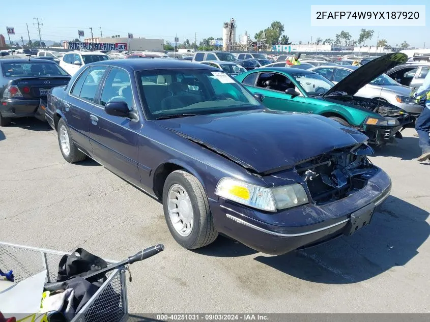 2000 Ford Crown Victoria Lx VIN: 2FAFP74W9YX187920 Lot: 40251031