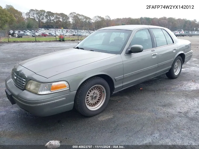 2000 Ford Crown Victoria Lx VIN: 2FAFP74W2YX142012 Lot: 40823707