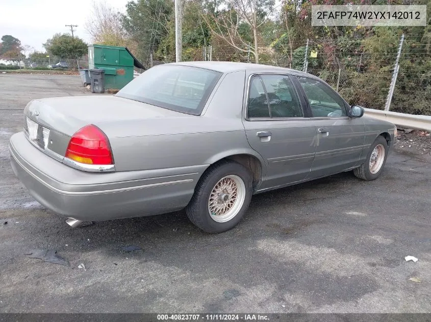 2000 Ford Crown Victoria Lx VIN: 2FAFP74W2YX142012 Lot: 40823707