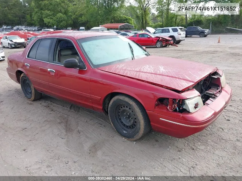 2001 Ford Crown Victoria Lx VIN: 2FAFP74W61X151852 Lot: 39302460