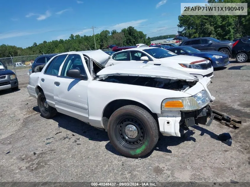 2001 Ford Crown Victoria Police Interceptor VIN: 2FAFP71W11X190949 Lot: 40248437