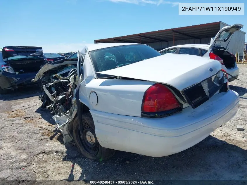 2001 Ford Crown Victoria Police Interceptor VIN: 2FAFP71W11X190949 Lot: 40248437