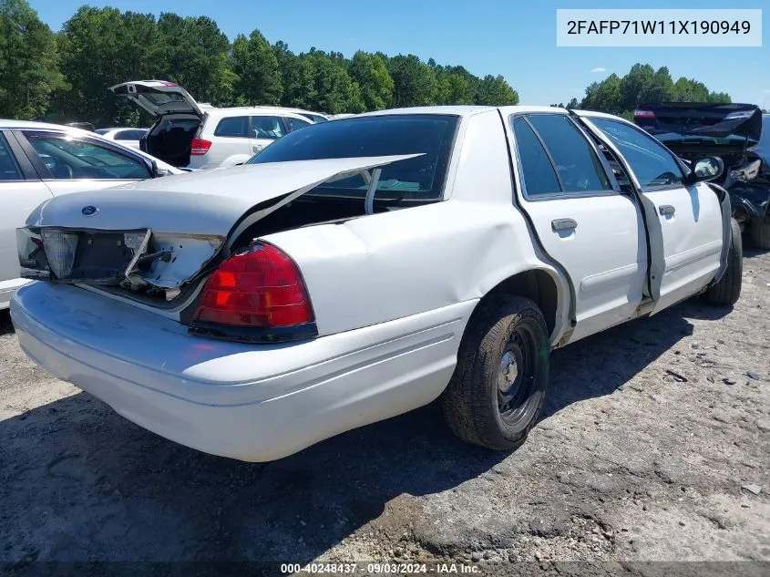 2001 Ford Crown Victoria Police Interceptor VIN: 2FAFP71W11X190949 Lot: 40248437