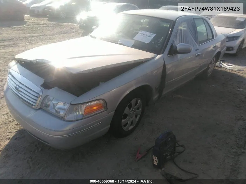 2001 Ford Crown Victoria Lx VIN: 2FAFP74W81X189423 Lot: 40559368