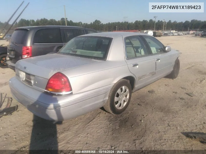 2001 Ford Crown Victoria Lx VIN: 2FAFP74W81X189423 Lot: 40559368