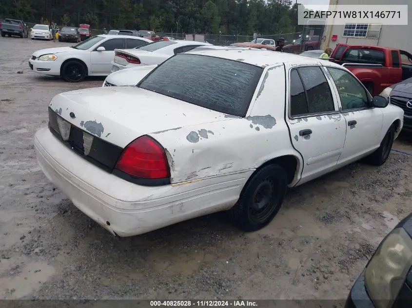 2001 Ford Crown Victoria Police Interceptor VIN: 2FAFP71W81X146771 Lot: 40825028