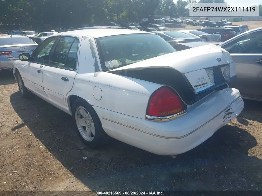 2002 Ford Crown Victoria Lx VIN: 2FAFP74WX2X111419 Lot: 40216569