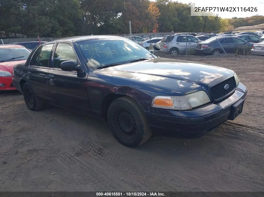 2002 Ford Crown Victoria Natural Gas Vehicle/Police/Police Street Appearance VIN: 2FAFP71W42X116426 Lot: 40615581