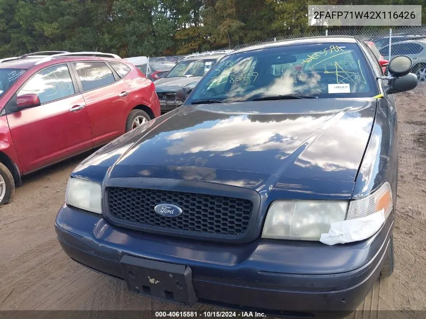 2002 Ford Crown Victoria Natural Gas Vehicle/Police/Police Street Appearance VIN: 2FAFP71W42X116426 Lot: 40615581