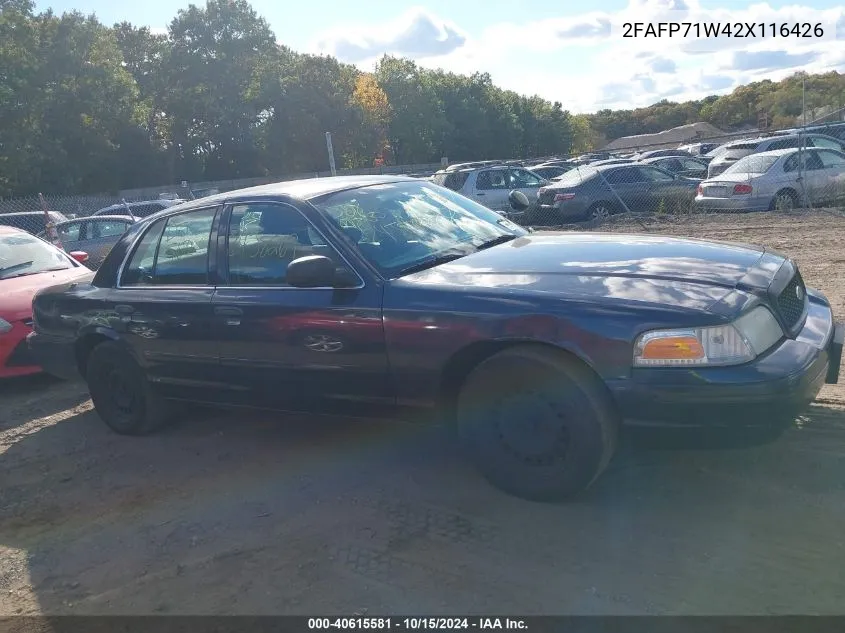 2002 Ford Crown Victoria Natural Gas Vehicle/Police/Police Street Appearance VIN: 2FAFP71W42X116426 Lot: 40615581