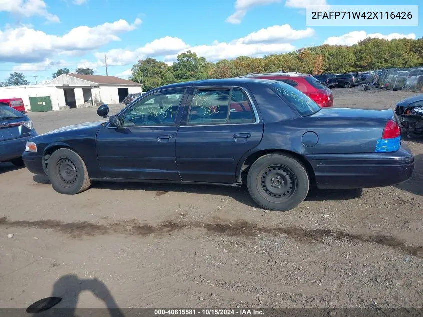 2002 Ford Crown Victoria Natural Gas Vehicle/Police/Police Street Appearance VIN: 2FAFP71W42X116426 Lot: 40615581