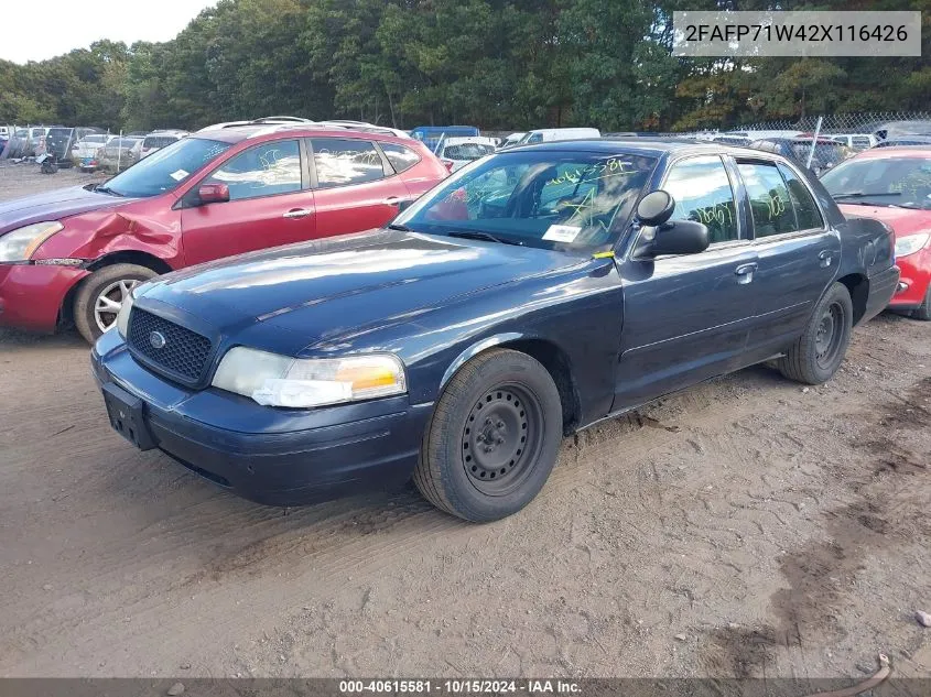 2002 Ford Crown Victoria Natural Gas Vehicle/Police/Police Street Appearance VIN: 2FAFP71W42X116426 Lot: 40615581