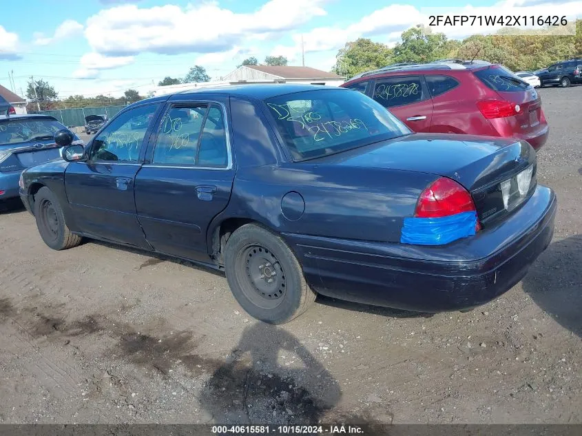 2002 Ford Crown Victoria Natural Gas Vehicle/Police/Police Street Appearance VIN: 2FAFP71W42X116426 Lot: 40615581