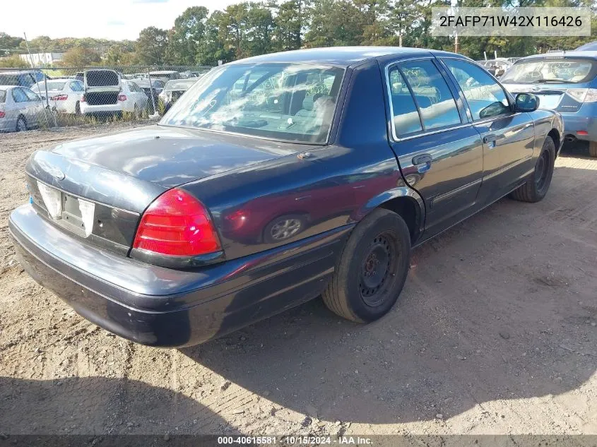 2002 Ford Crown Victoria Natural Gas Vehicle/Police/Police Street Appearance VIN: 2FAFP71W42X116426 Lot: 40615581