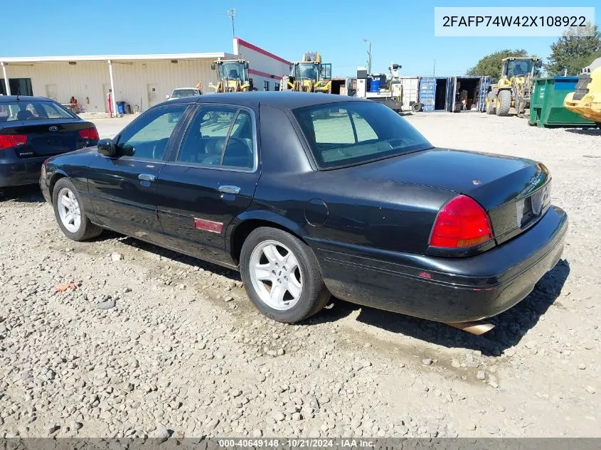 2002 Ford Crown Victoria Lx VIN: 2FAFP74W42X108922 Lot: 40649148