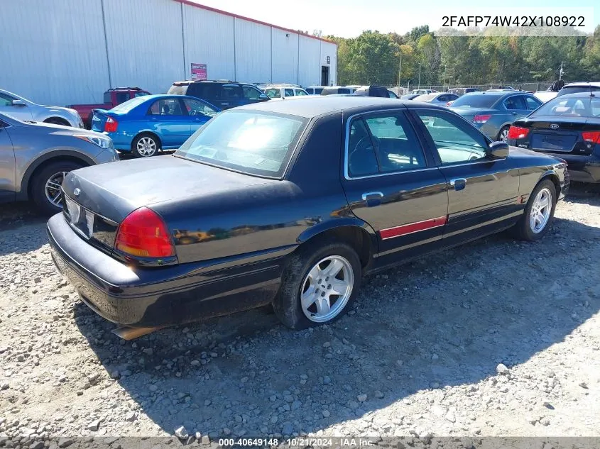 2002 Ford Crown Victoria Lx VIN: 2FAFP74W42X108922 Lot: 40649148