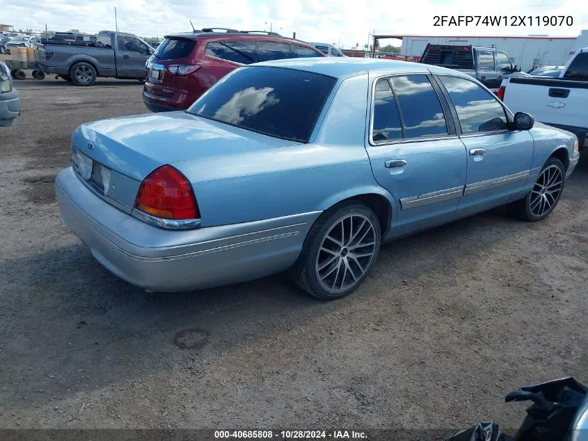 2002 Ford Crown Victoria Lx VIN: 2FAFP74W12X119070 Lot: 40685808