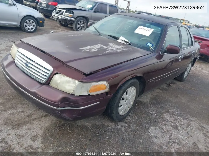 2002 Ford Crown Victoria Standard VIN: 2FAFP73W22X139362 Lot: 40799121