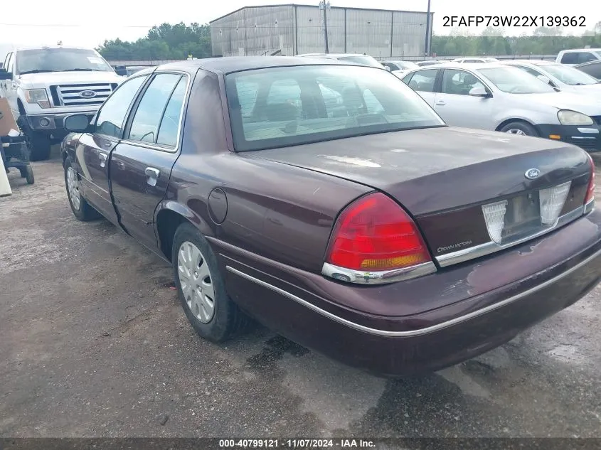 2002 Ford Crown Victoria Standard VIN: 2FAFP73W22X139362 Lot: 40799121