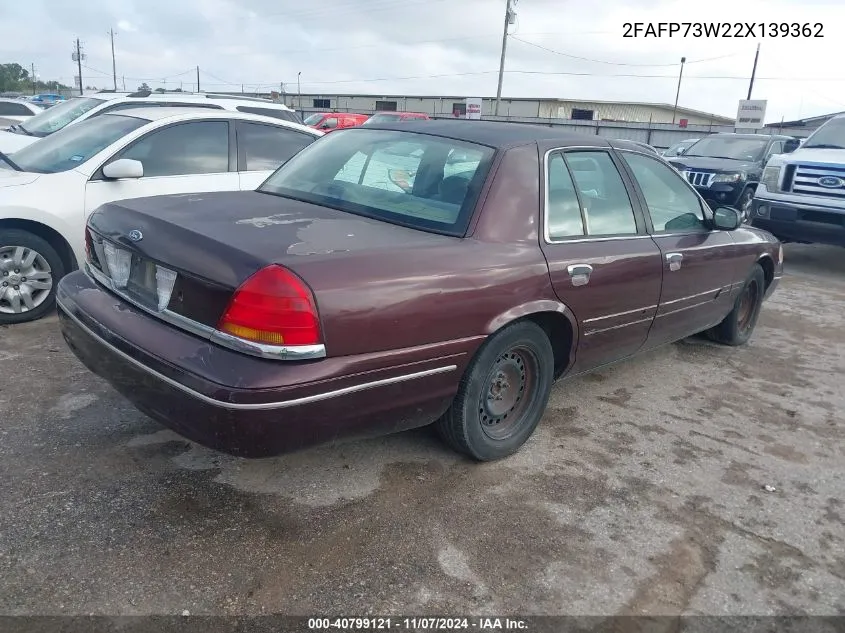 2002 Ford Crown Victoria Standard VIN: 2FAFP73W22X139362 Lot: 40799121