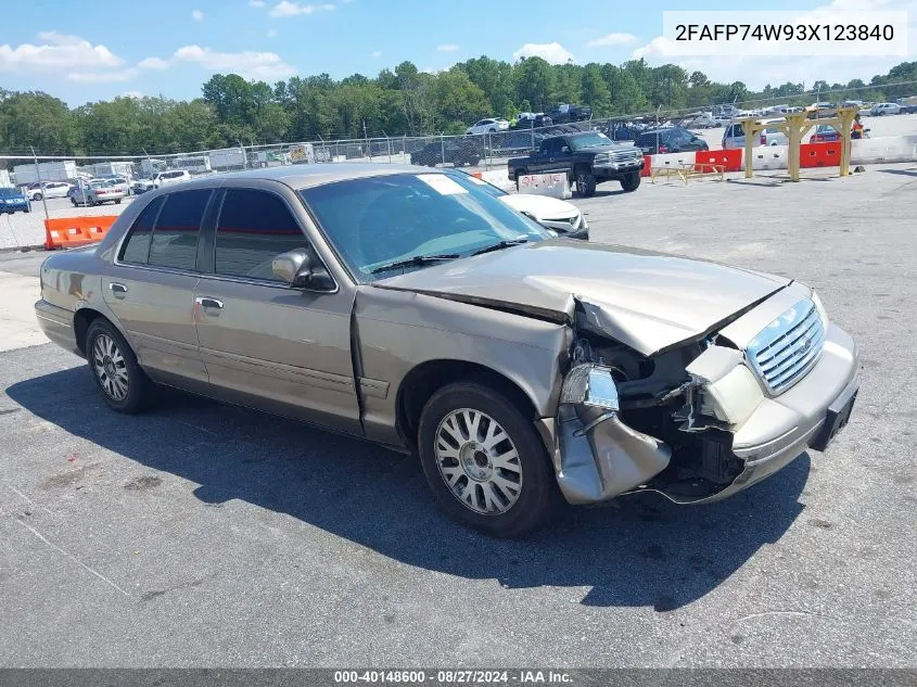 2003 Ford Crown Victoria Lx VIN: 2FAFP74W93X123840 Lot: 40148600