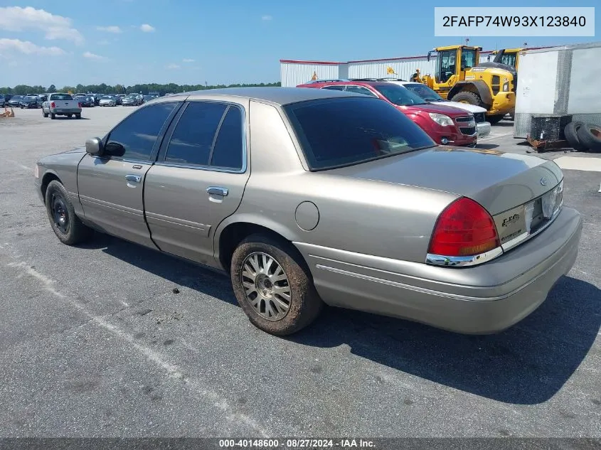 2003 Ford Crown Victoria Lx VIN: 2FAFP74W93X123840 Lot: 40148600