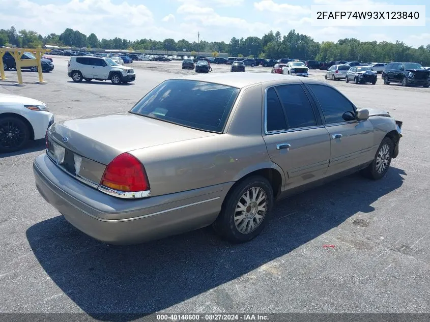 2003 Ford Crown Victoria Lx VIN: 2FAFP74W93X123840 Lot: 40148600