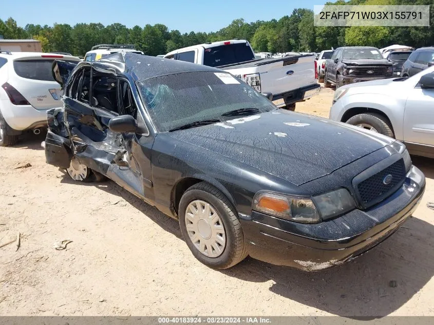 2003 Ford Crown Victoria Police VIN: 2FAFP71W03X155791 Lot: 40183924