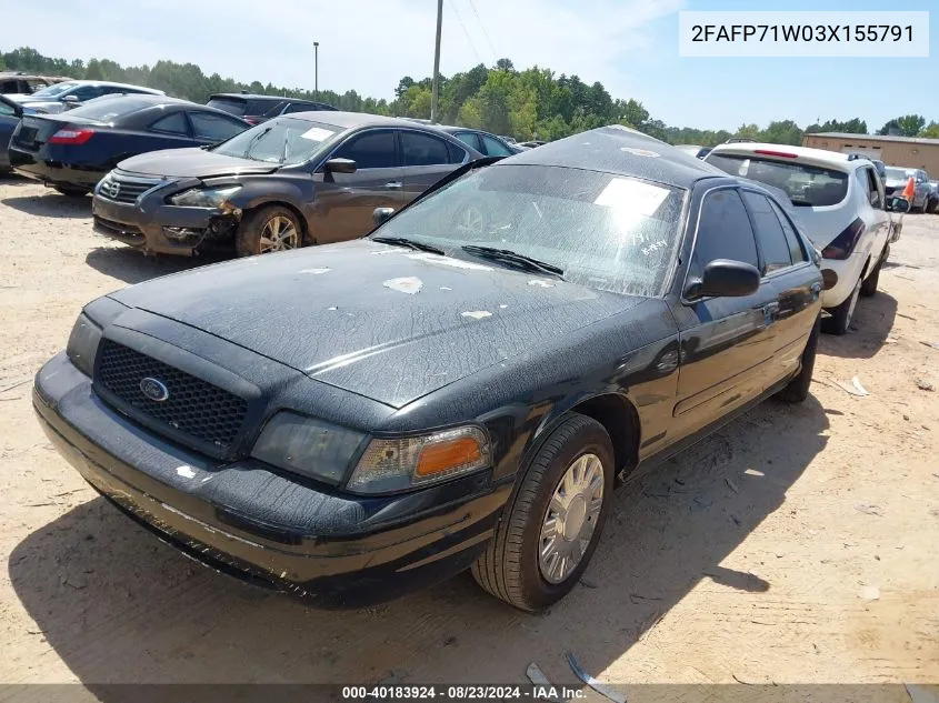 2003 Ford Crown Victoria Police VIN: 2FAFP71W03X155791 Lot: 40183924