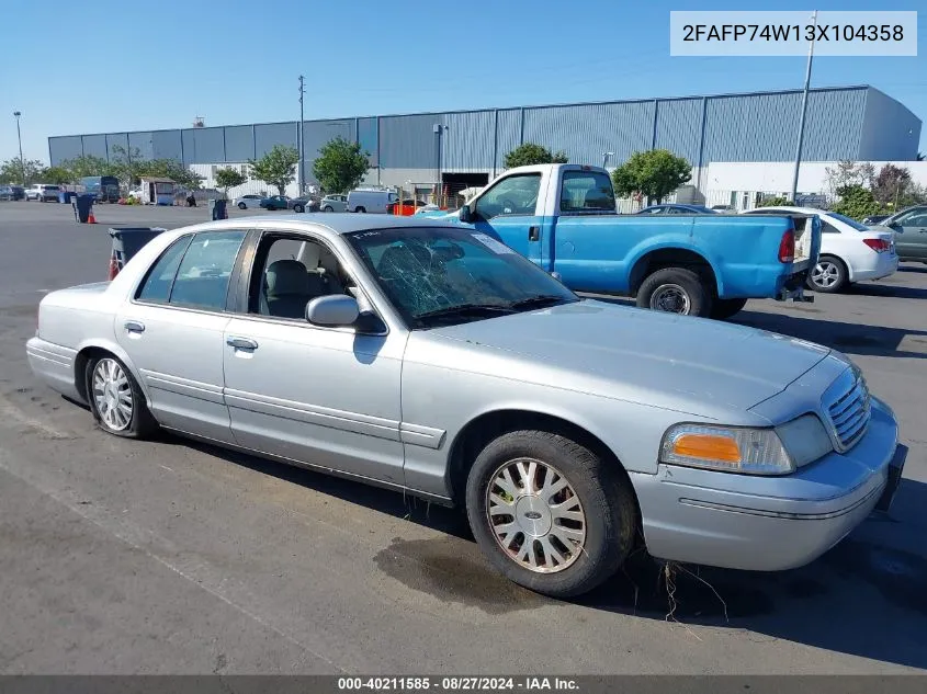 2003 Ford Crown Victoria Lx VIN: 2FAFP74W13X104358 Lot: 40211585