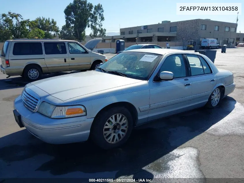 2003 Ford Crown Victoria Lx VIN: 2FAFP74W13X104358 Lot: 40211585