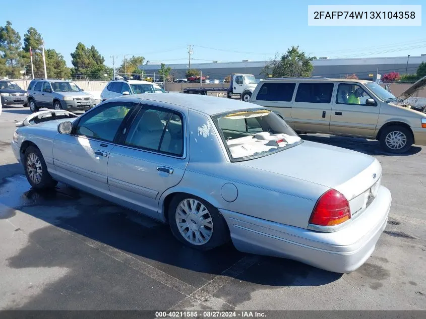 2003 Ford Crown Victoria Lx VIN: 2FAFP74W13X104358 Lot: 40211585