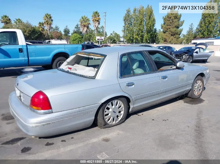 2003 Ford Crown Victoria Lx VIN: 2FAFP74W13X104358 Lot: 40211585