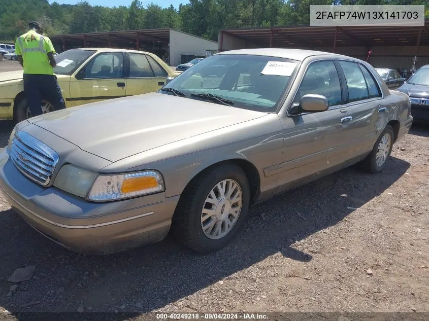 2003 Ford Crown Victoria Lx VIN: 2FAFP74W13X141703 Lot: 40249218