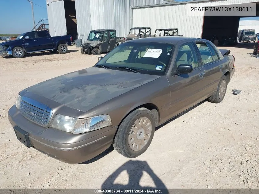 2003 Ford Crown Victoria Standard VIN: 2FAFP73W13X138611 Lot: 40303734