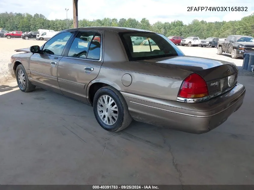 2003 Ford Crown Victoria Lx VIN: 2FAFP74W03X165832 Lot: 40391783