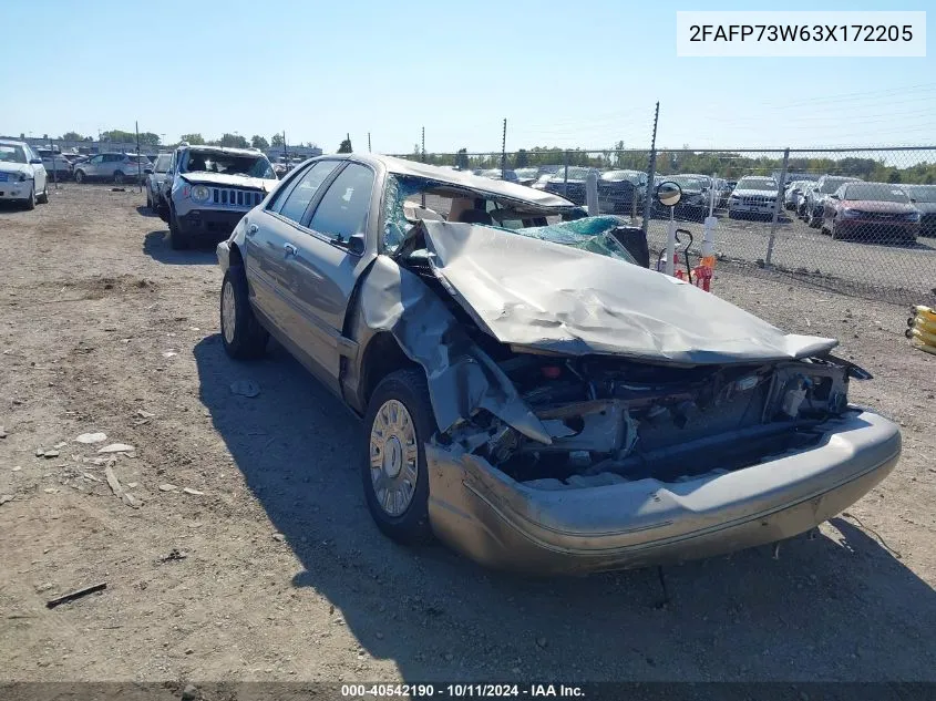 2003 Ford Crown Victoria Standard VIN: 2FAFP73W63X172205 Lot: 40542190