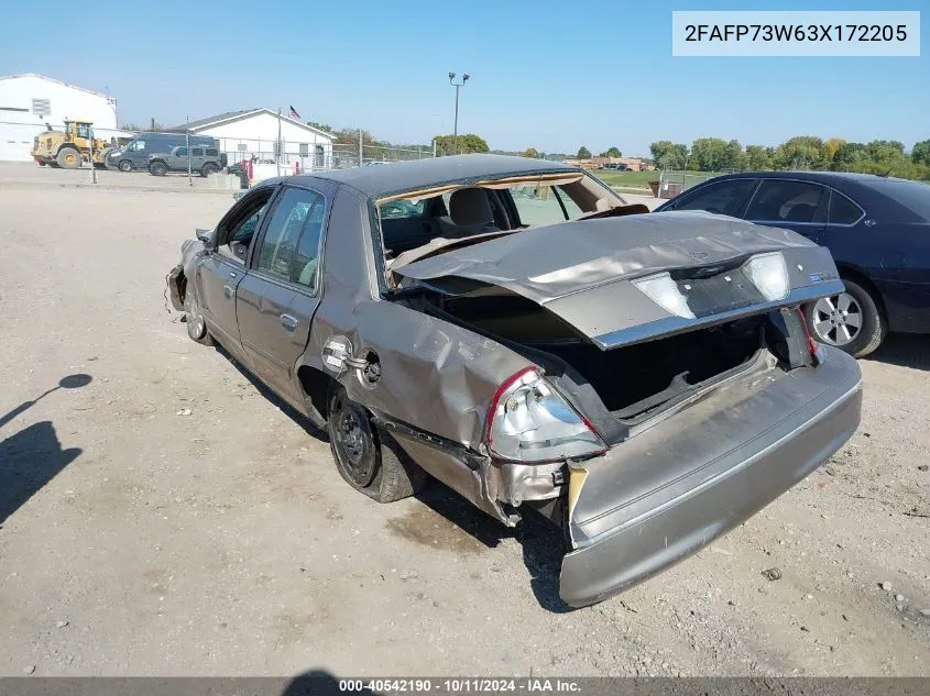 2003 Ford Crown Victoria Standard VIN: 2FAFP73W63X172205 Lot: 40542190